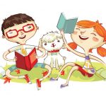 Crianças felizes lendo